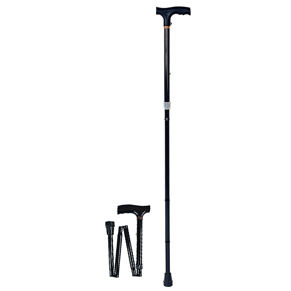Bastón de Aluminio Plegable Color Negro con Mango Negro - 4 Secciones