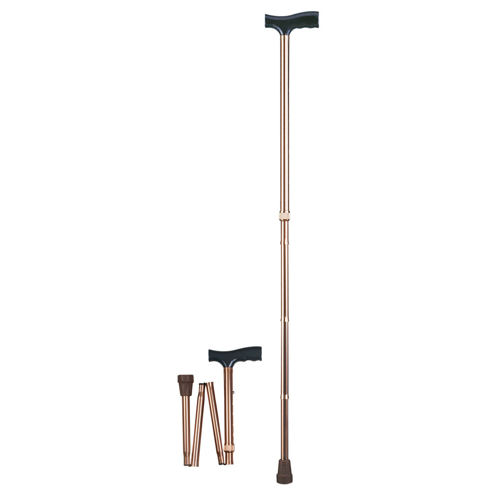 Bastón de Aluminio Plegable Color Bronce con Mango negro - 4 Secciones